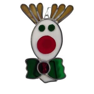Rudolph Stained Glass Sun Catcher Christmas Ornament Handmade 6 x 4